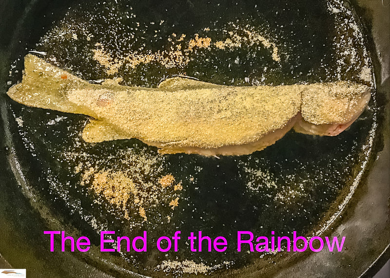 The end of the Rainbow, fish in skillet.